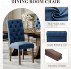 Upholstered Tufted Dining Room Chairs Set of 4, Parsons Kitchen Chairs with Padded Seat and Solid Wood Legs, Fabric Accent Side Diner Chair for Dining Room/Kitchen/Living Room, Blue
