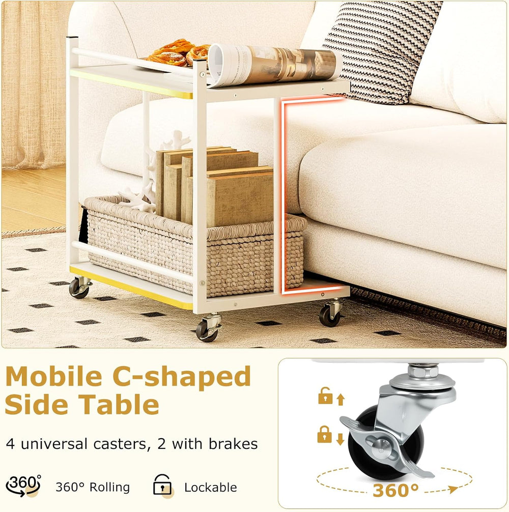 GOFLAME Rolling C-Shaped End Table, Couch Sofa Bed Side Table on Wheels, Open...