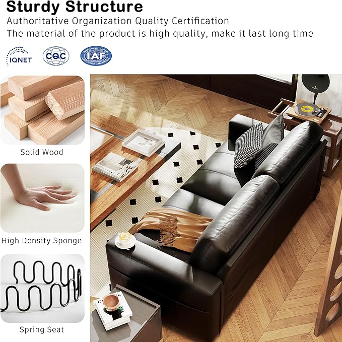 Hanherry Faux Leather 70" Sofa for Living Room, Modern Comfy Couch with Medium Firm Seat Cushion, Removable Cover,Wide Armrest,USB/Type-C Port,Couches for Small Space,Apartment