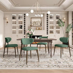 Dining Chairs Set of 6, Curved Back Kitchen Room Chairs with Metal Legs and Anti Slip Pads, Upholstered Dining Chair for Home and Restaurant, Green