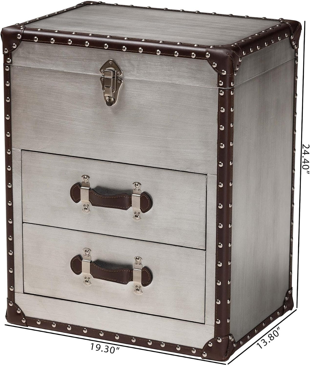 Baxton Studio Calidore Vintage Silver Metal 2-Drawer End Table