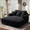 60" Oversized Chaise Lounge Chair with Wood Frame, USB Charging Port, Black | Comfy Plush Faux Fur, 2 Cup Holders & 3 Throw Pillows, Upholstered Sofa Bed for Living Room, Movie Room
