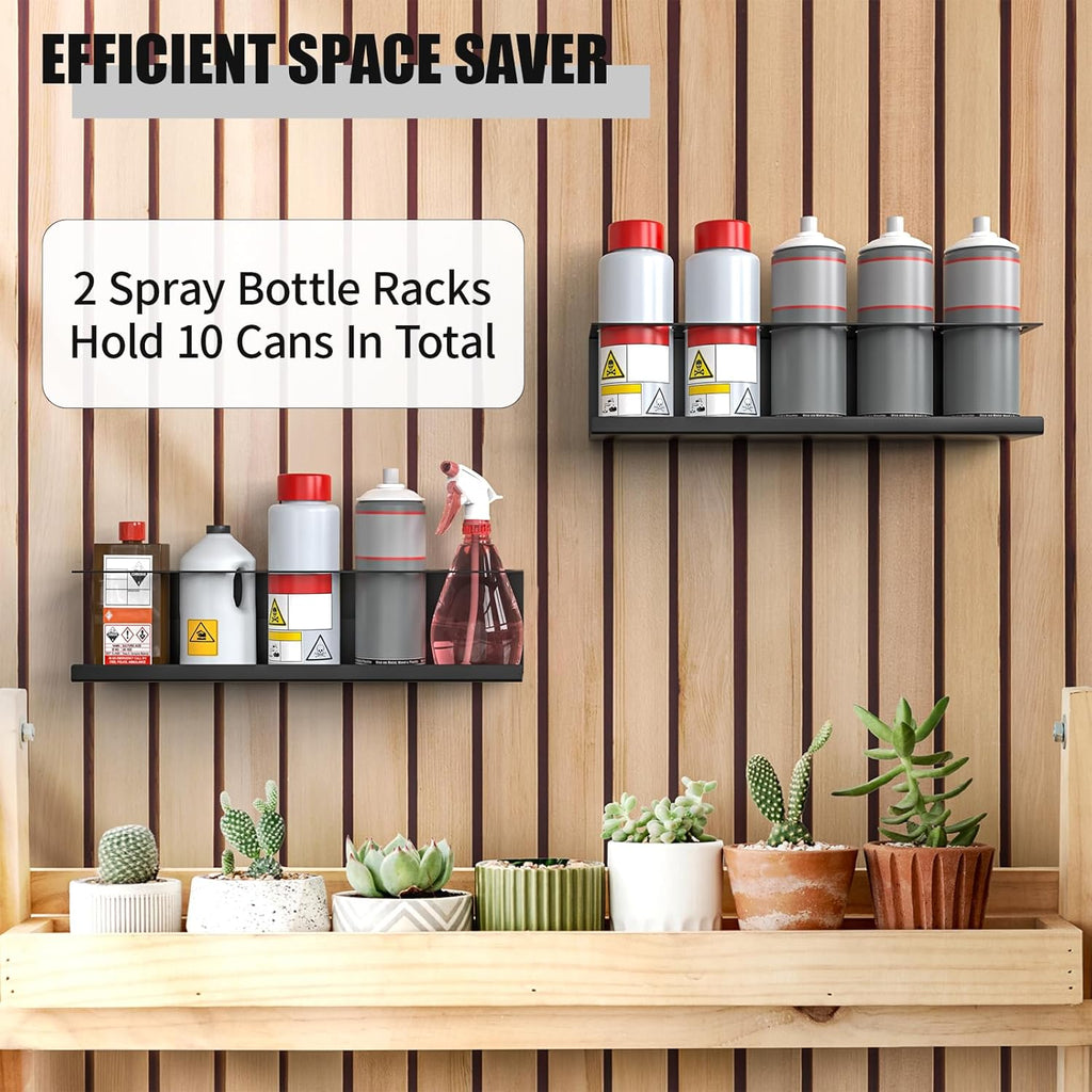 2 Pack Wall-Mounted Aerosol Spray Can Holder Storage Rack, Heavy-Duty Paint Bottle Organizer With 10 Holes, Black Spray Steel Rack for Garage, Shop, Home or Tool Trailer