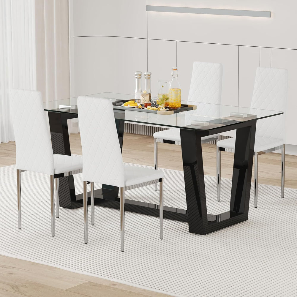Modern Dining Chairs Set of 4, White PU Leather Kitchen Chairs, Upholstered H...