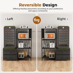 Mini Fridge Stand with Adjustable Shelf, Power Outlet & Storage, Kitchen Organizer for Microwave, Coffee Bar, Dorm, Office (Black)