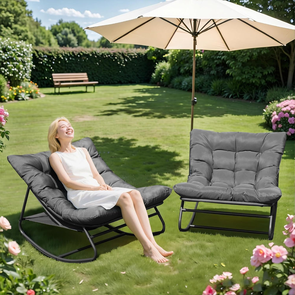 Outdoor & Indoor Oversized Rocking Chairs Set of 2 with Thick Cushions | ...