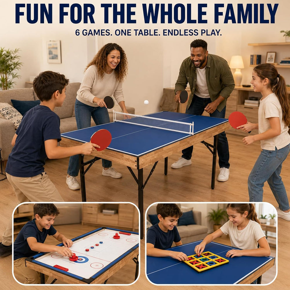 6 in 1 Multi Game Table Folding Pool Table, Billiard, Hockey, Table Tennis, B...
