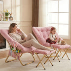 Kasunpul Comfy Saucer Chair, Foldable Living Room Chairs, Soft Faux Fur Lounge Chair for Bedroom, Reading Chairs for Adults, Teens, X-Large (Pink)