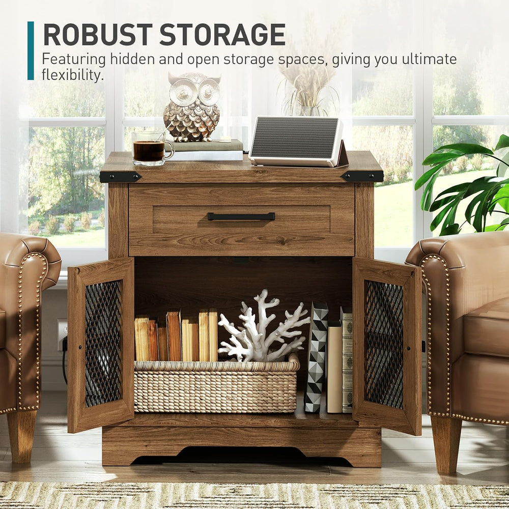 RALGEND Walnut Farmhouse End Table with Charging Station, 24" Large Sofa...