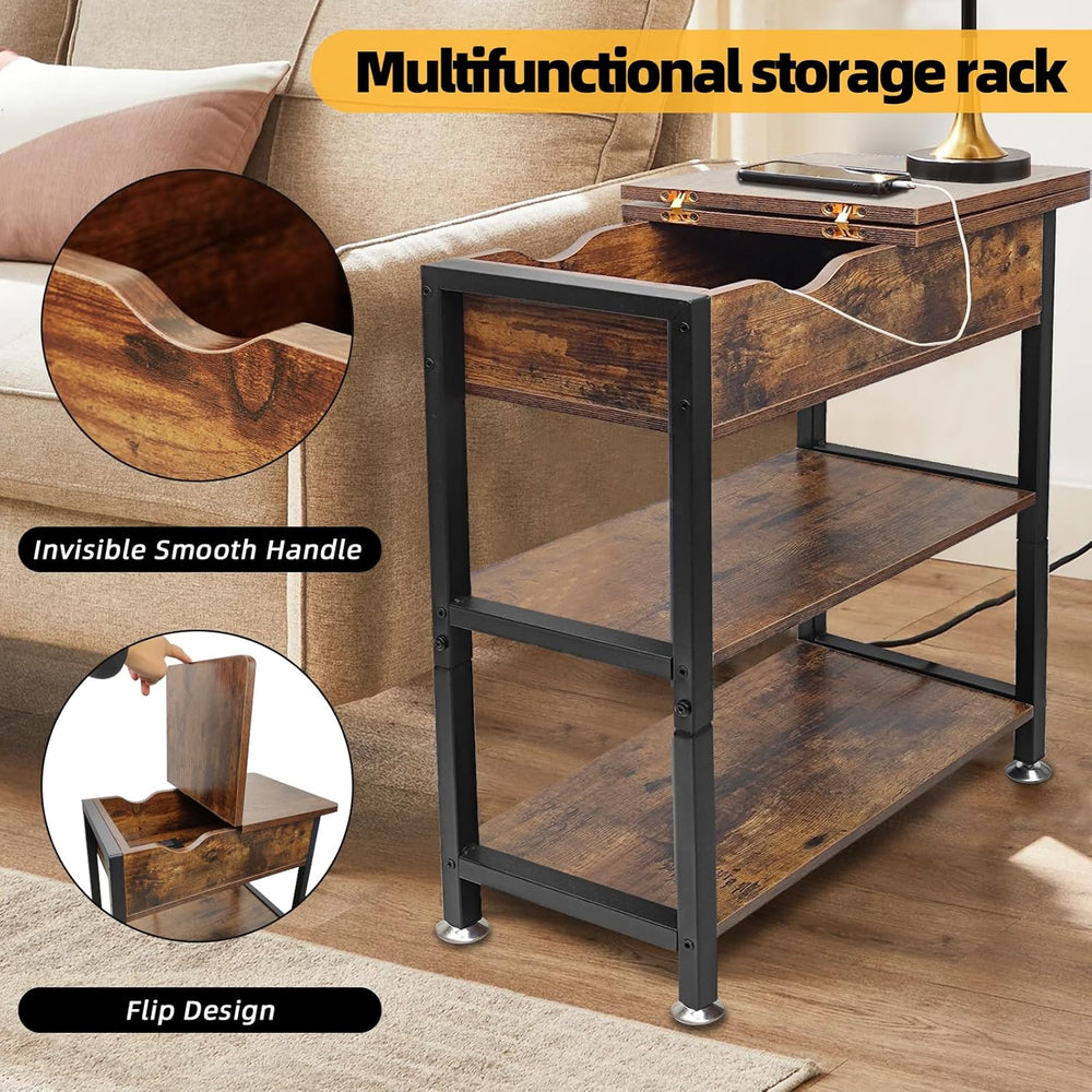 TooCust Flip Top End Table with Charging Station Set of 2, 12" D×21&quot...