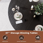 47 Inch Round Dining Table with Storage, 2-Layer Shelf & Wood Slide Door, Farmhouse Style, Waterproof Top, 330 lbs Capacity, for 4-6 Person, Easy Assembly, Ebony