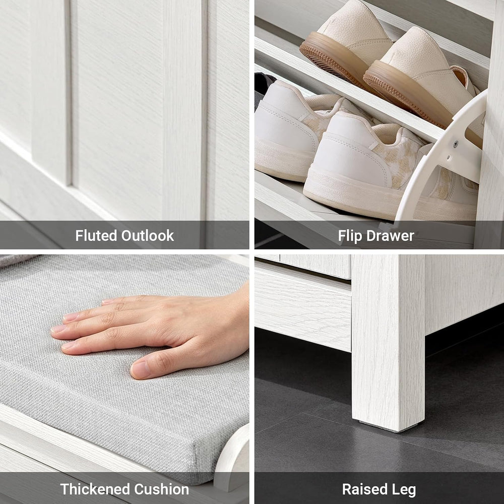 Haotian Farmhouse Shoe Storage Bench with Cushion