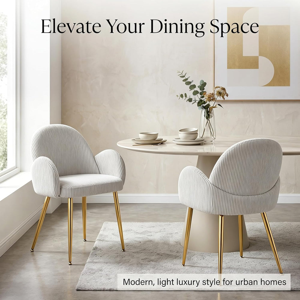 Modern Upholstered Dining Chair Set of 4, Corduroy Accent Chairs with Gold Me...