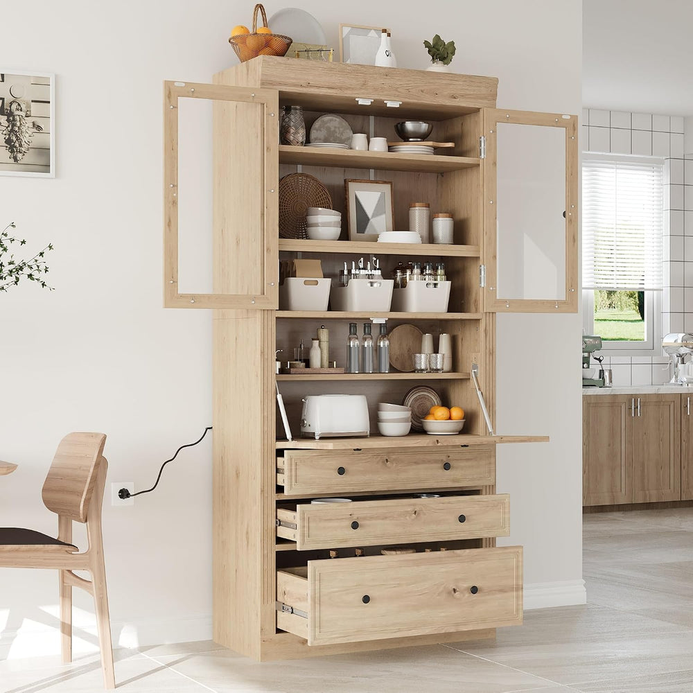 Merax 78" Pantry Cabinet with Charging Station, Farmhouse Kitchen Pantry...