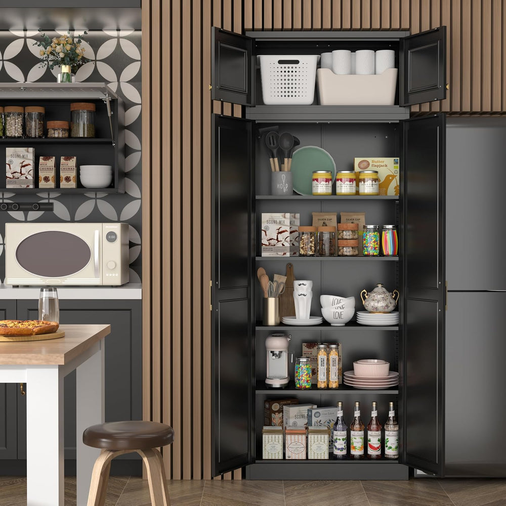 Steeloong86“ Kitchen Pantry Cabinet,Metal Storage Cabinets with Doors and 4 A...