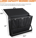Bedside Caddy Hanging Bed Organizer Storage Bag Pocket with Power Strip Holder Multi-functional Organizer Caddy for Remotes Phone Glasses Magazines, Tablets, Accessories (7 pocket)