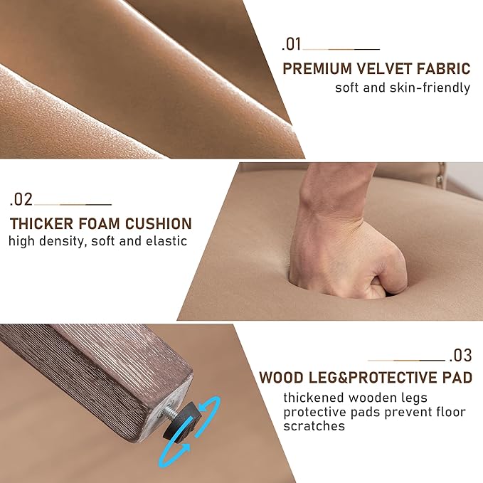 Mid Century Modern Dining Chair Set of 6 Velvet Upholstered Dining Accent Chair Farmhouse Dining Chairs with High Back and Nailhead Trim for Kitchen, Living Room, Bedroom (Khaki)