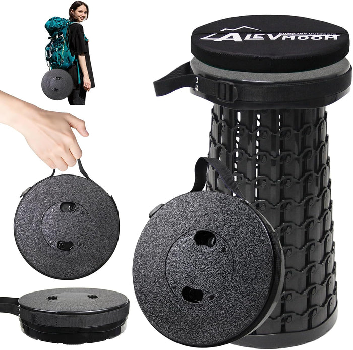 Collapsible Stool with Thick Cushion, H 18.1" D 10.24" Portable Telescoping More Sturdy Load Capacity 600Lbs, Retractable Adjustable Camping Folding Stool for Outdoor Hiking BBQ Climb