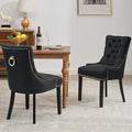 Modern Leisure Linen Dining Chairs Set of 2, Upholstered Dining Chair with Solid Wood Legs, Mid-Century Dining Room Chairs with Pull Ring and Tufted Backrest, Black