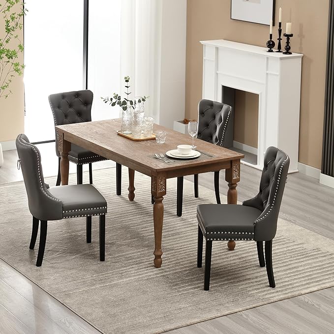 KCC Faux Leather Dining Chairs Set of 6, Upholstered High-end Tufted Dining R...
