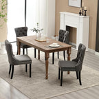 KCC Faux Leather Dining Chairs Set of 6, Upholstered High-end Tufted Dining Room Chair with Nailhead Back Ring Pull Trim Solid Wood Legs, Contemporary Nikki Collection Modern Style for Kitchen, Gray