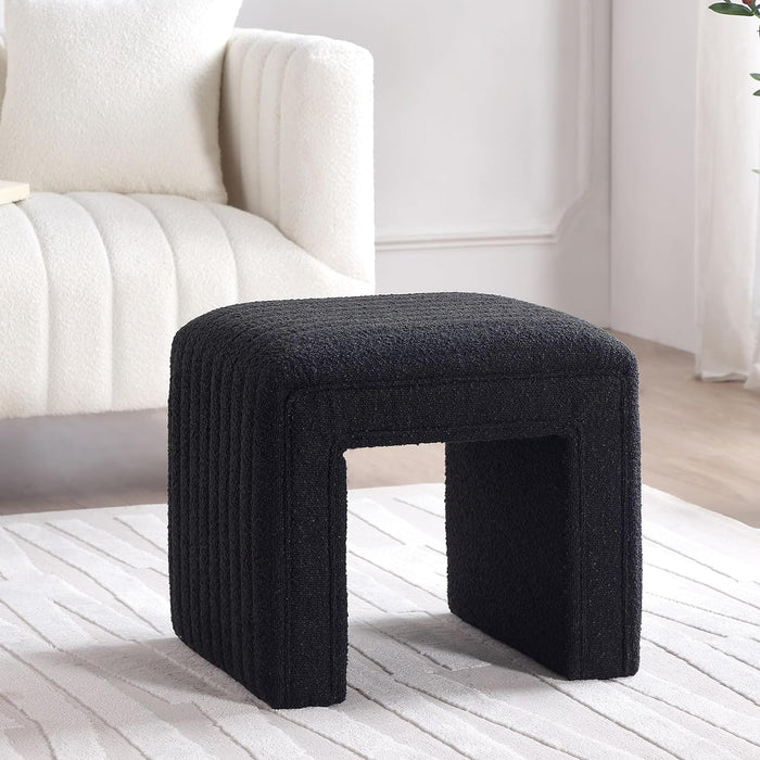 Get Set Style Vanity Stool Chair, Fully Assembled Modern Boucle Ottoman Footstool with Wooden Legs, Multifunctional Upholstered Sofa Bench Extra Seat for Makeup Room Living Room Entryway Office,Black
