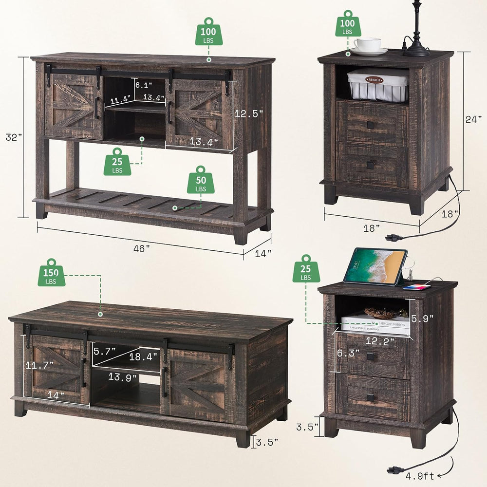 AMERLIFE Farmhouse 4-Piece Living Room Set, Entryway Console with Adjustable ...