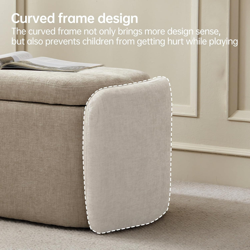 VKNOW Storage Bench, Upholstered Storage Ottoman Bench with Hinge, Khaki | Ot...
