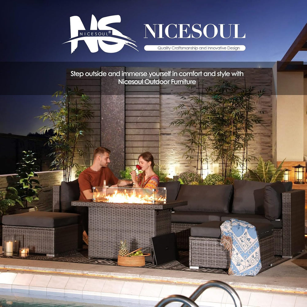 NICESOUL Modern Luxury All-Weather Outdoor Wicker Ottoman Set of 2, 500 Lbs A...