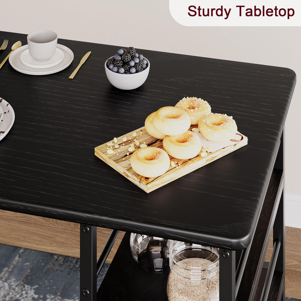Bar Table and Chair Set with Three Shelves Small 2-Person Dining Table with 2...