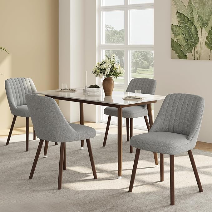 Upholstered Dining Chairs Set of 4, Modern Fabric Kitchen Chairs with Back, Wood Legs for Kitchen Dining Room Restaurant, Grey