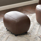 KINWELL 23" Wide Faux Leather Upholstered Ottoman, Mid-Century Modern Living Room Footrest with Soft Padded Seat, Footstool for Bedroom, Entryway or Living Room, Dark Brown
