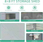8x8 FT Outdoor Storage Shed with Windows, Wood & Metal Garden Shed, Outside Storage Shed Waterproof for Backyard, Garden, Patio, 4 Vents (Without Floor) Gray