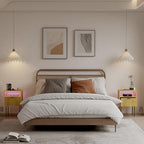 Nightstand with Charging Station, Bedside Table with Storage Drawer, Fluted Side Table for Living Room, Bedroom