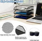 Natwind 3-Tier Stackable Paper Tray, Metal Mesh Desktop Organizer, A4 Paper Sorter, Letter Trays,File Folder Sorter Organizer with Sliding Tray for Home, Office, School (Black)