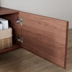 Mid Century Modern TV Stand – 86.6" Walnut Console for 65–85 Inch TVs, 4 Cabinet Doors with 6 Storage Compartments & Cable Management, Stylish Living Room Media Center(Walnut, 86.6")