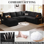 108 Inch Modular Sectional Sofa with Pull Out Bed, U Shaped 7 Seat Sectional Sleeper Sofa with Storage, Sectional Couches for Living Room,Cloud Modular Couch, Removable Sofa Cover, Black