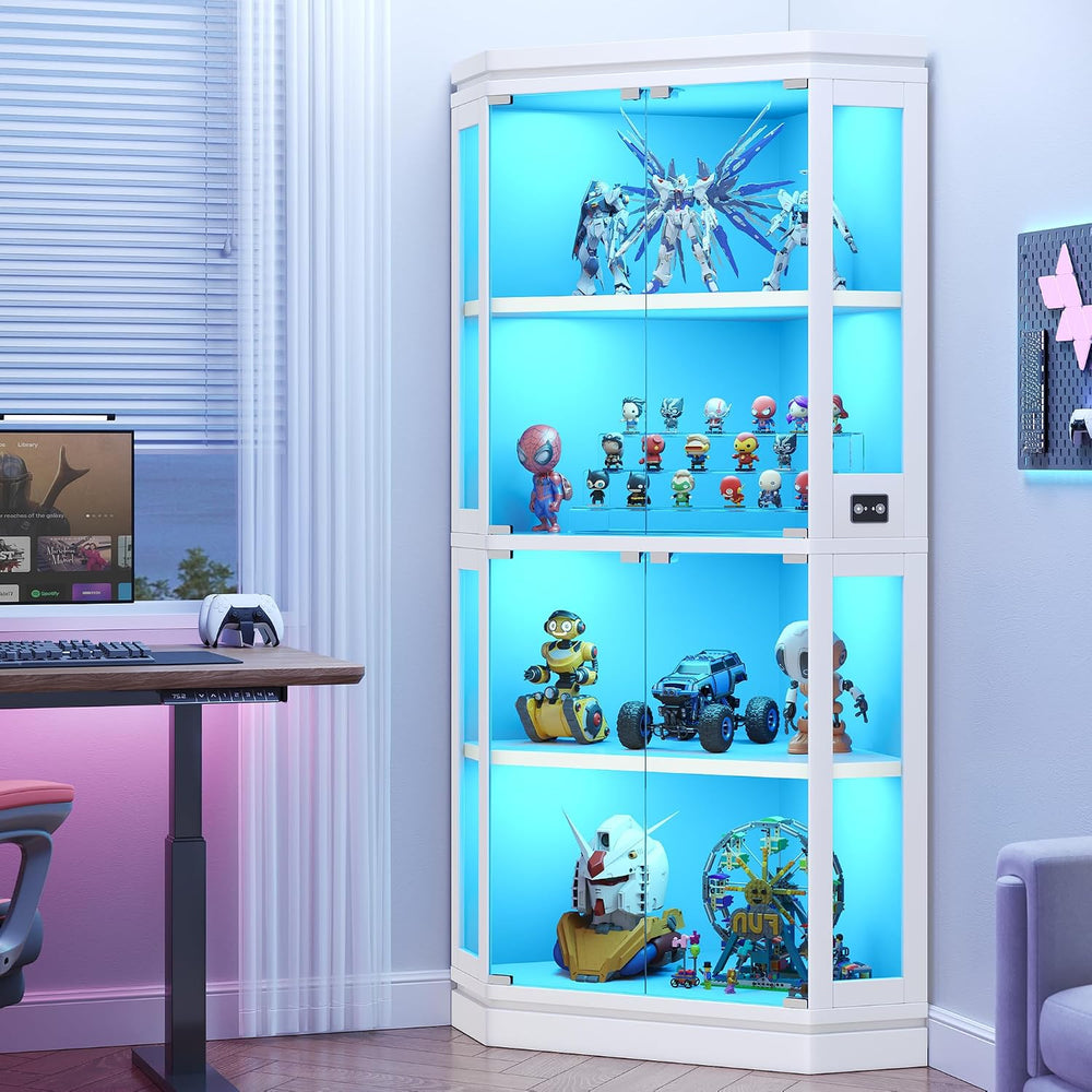 Jocoevol Corner Display Cabinet with Glass Doors, 4-Tier Display Cases for Co...