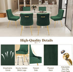 Velvet Dining Chairs Set of 6, Modern Upholstered Kitchen Chair with Pull Handle & Pleated Back, Mid Century Accent Chair with Gold Metal Legs for Vanity,Dining,Kitchen,Living Room, Green