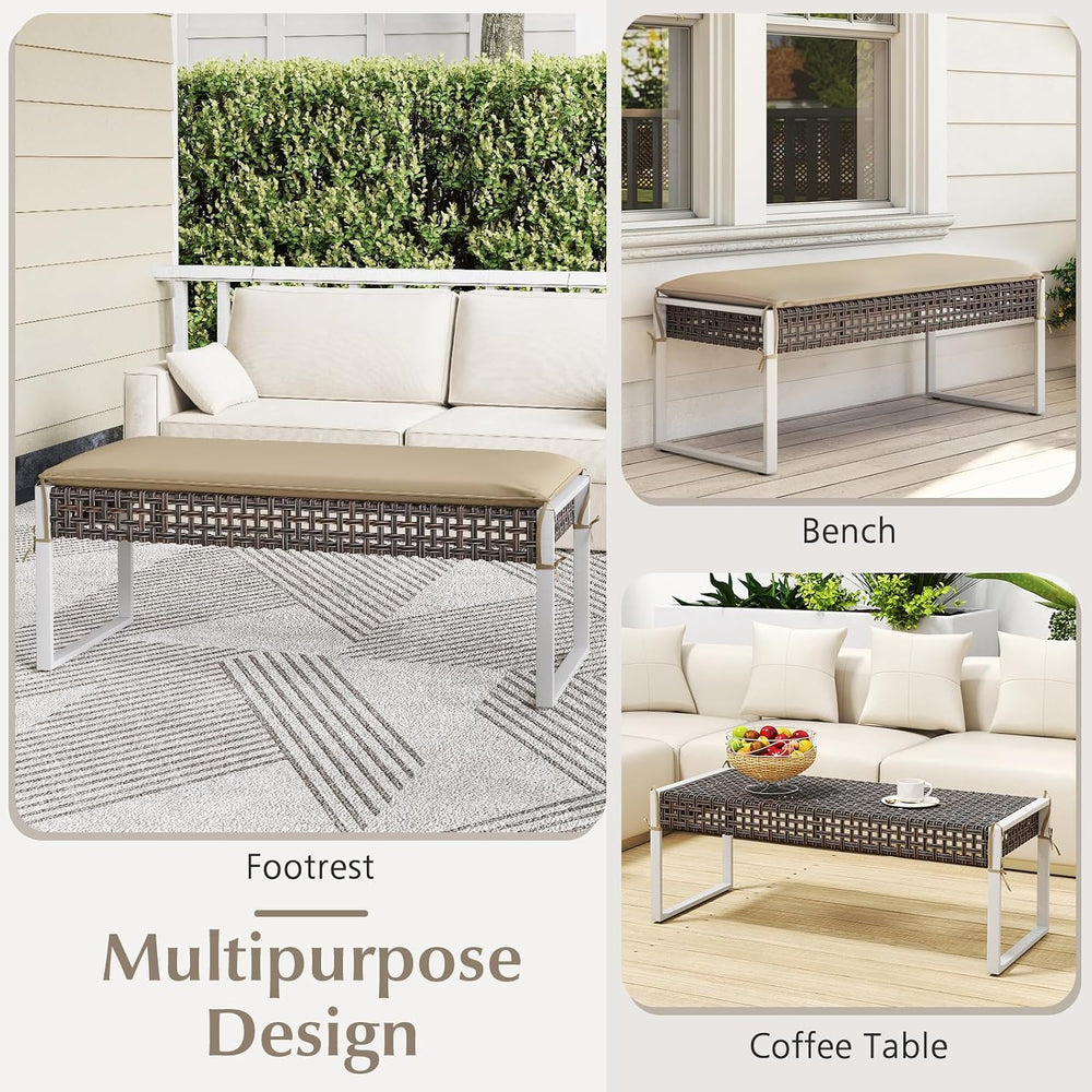 RELAX4LIFE Wicker Outdoor Ottoman Footstool - Rattan Patio Foot Rest for 2 w/...