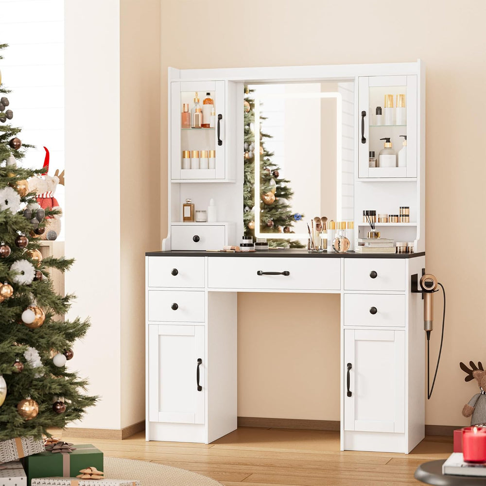 NUNU LAB Large Vanity Desk with Mirror and Lights | 7 Drawers & 4 Cabinet...