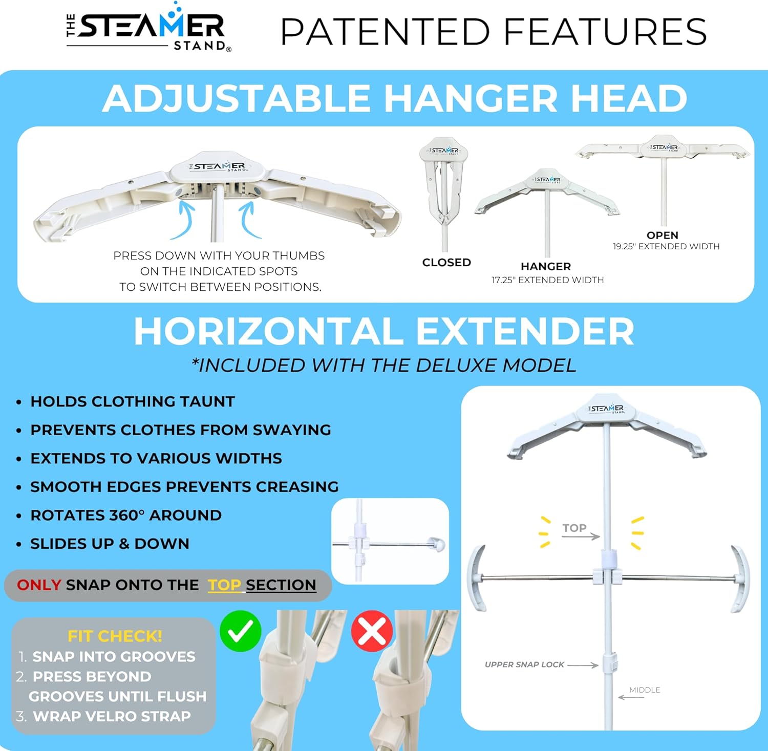 Deluxe | Adjustable Standing Garment Steaming Rack with Hanger | Fast, Foldable, Portable Clothes Steam Ironing Solution for Travel & Home