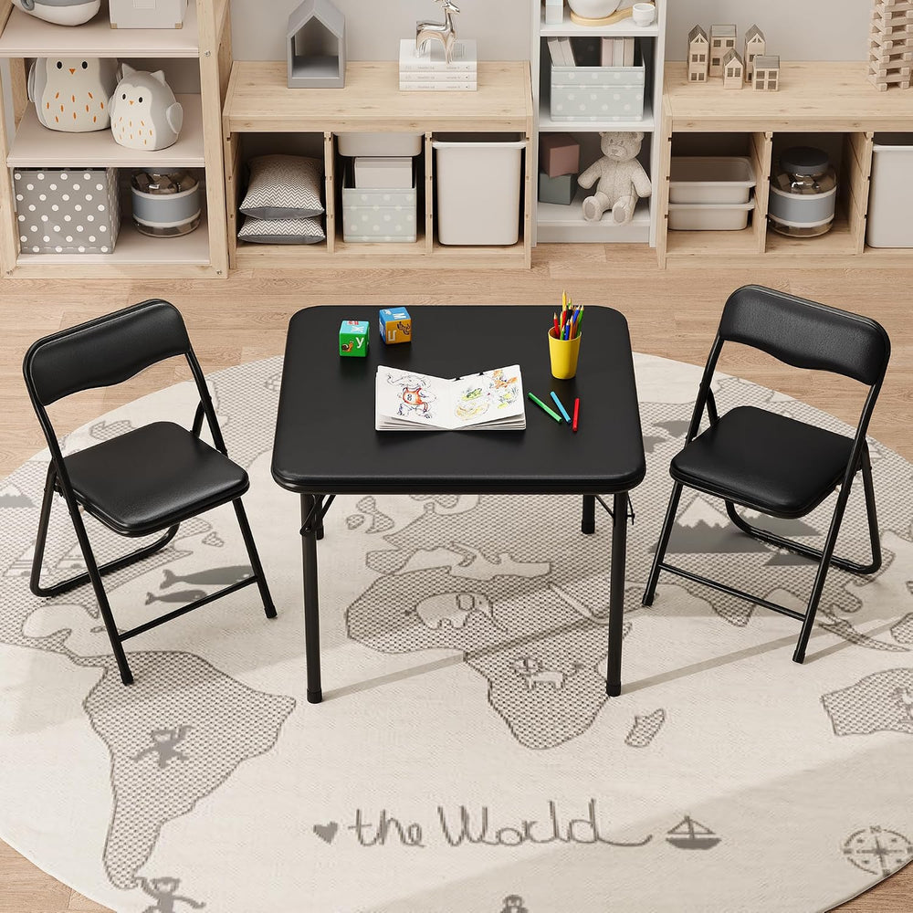 IDEALHOUSE Boys and Girls Folding Table and Chairs Set of 3, Portable Table a...
