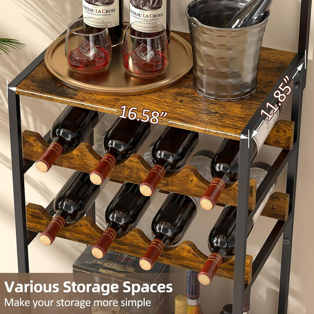 5-Tier Wine Rack Freestanding Floor, Liquor Bar Stand with Glasses Holder and...