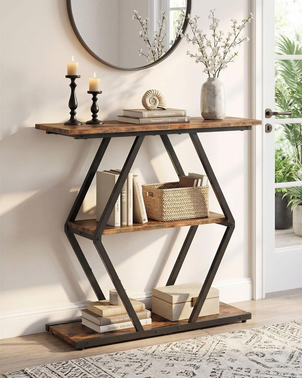 CHOEZON 3-Tier Console Table, Entryway Table, Sofa Table with Open Shelves, D...
