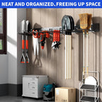 Garage Tool Organizer Wall Mount, 48inch Heavy Duty Garden Tool organizer Storage System, Easy Install With 6 Adjustable Straight Hooks, For Garage, Basement, Shed, Workshop(Black)