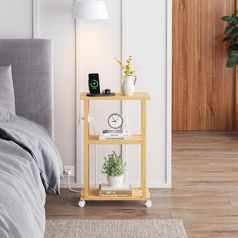 TUTOTAK Small Narrow Side Table with Charging Station, Skinny End Table for S...