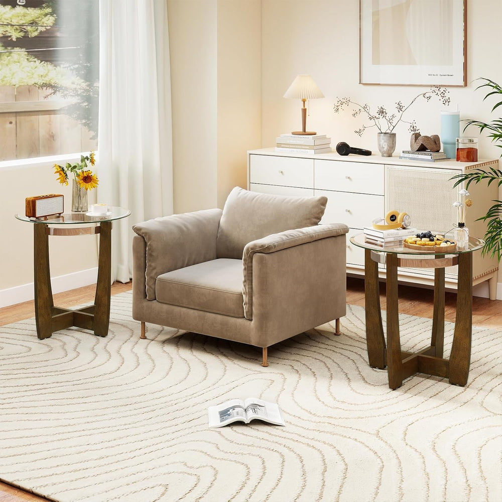 Giantex Round Glass End Table Set of 2, 24’’ Side Table with Tempered Glass T...