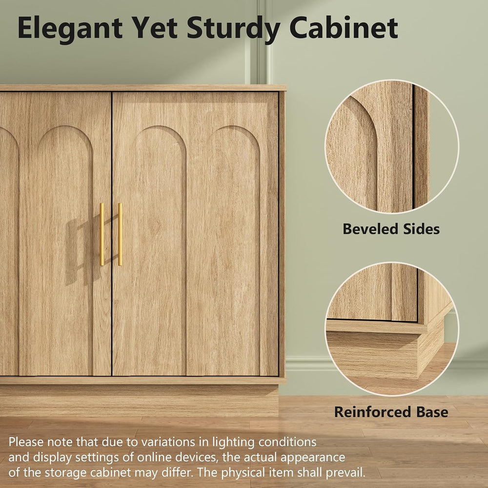 Buffet Cabinet with Storage, 2 Door Sideboard Credenza with Arch Design and A...