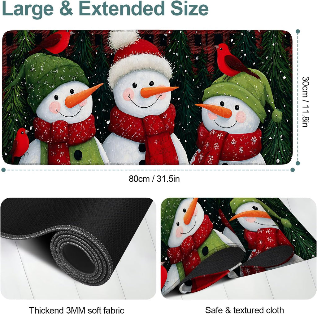 Three Snowmen Gaming Mouse Pad 31.5"x11.8"Desk Mat Anti-Slip Rubber Base & Durable Stitched Edges for Gamers Smooth Mouse Writing Surface for Desk Office/Home